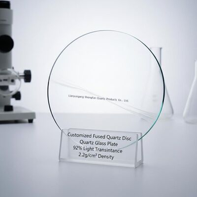 Placa de cuarzo fundido personalizada con 92% de transmitancia de luz, densidad de 2,2 g/cm³ y temperatura de trabajo de 1150 °C